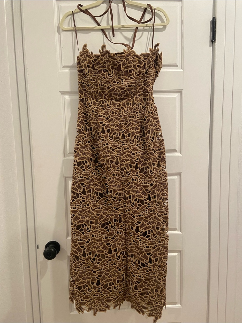 Endless Rose Tan Strapless Lace Midi Dress